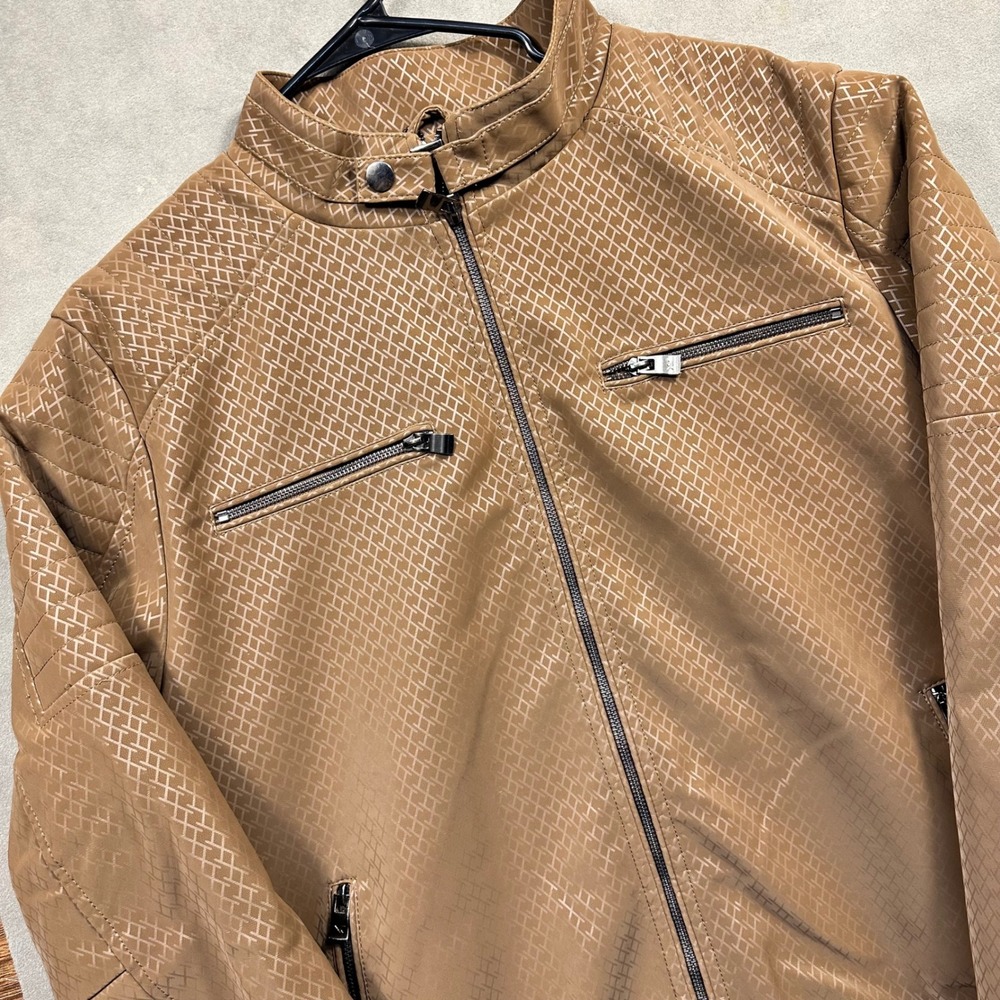 Xray Jeans Moto Jacket Womens Large Brown Geometric Textured‎ XRJK51004 New